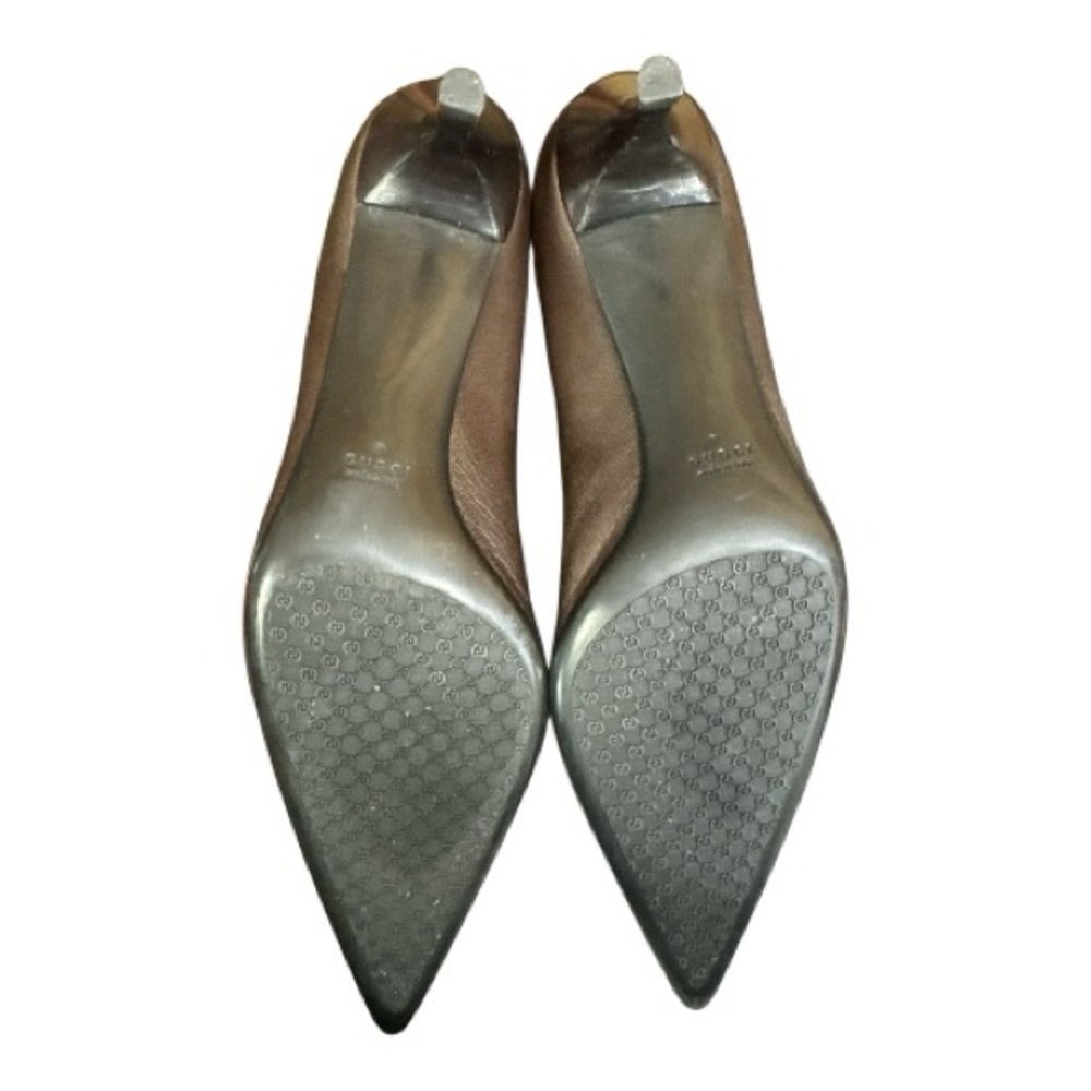 Gucci Chocolate Brown Leather Pointed Kitten Toe Heels - Picture 5 of 7